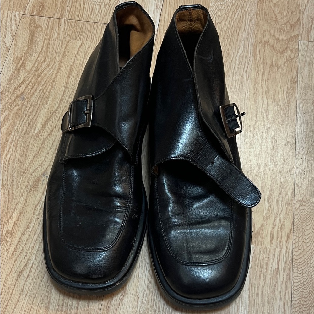 Men's Black Leather Buckle Boots